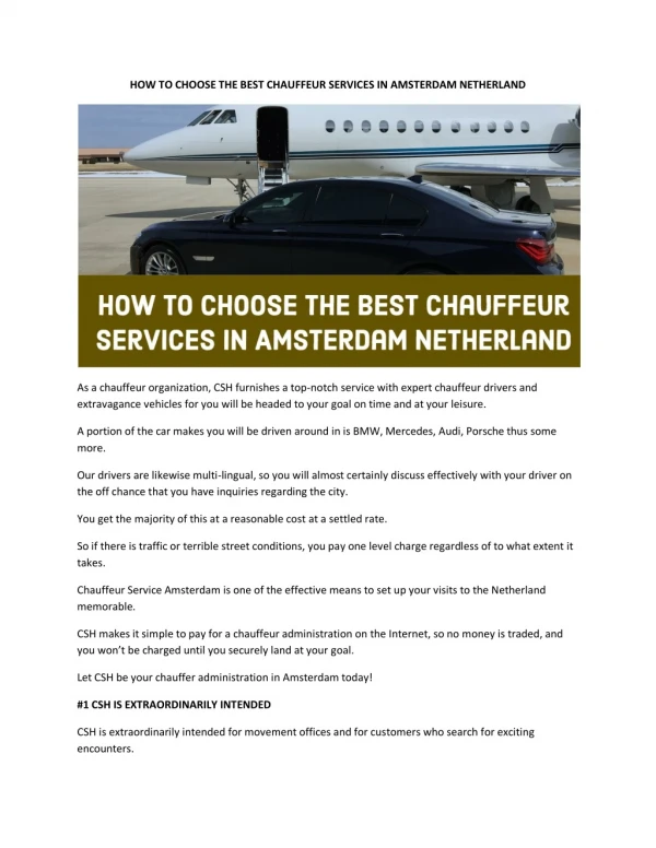HOW TO CHOOSE THE BEST CHAUFFEUR SERVICES IN AMSTERDAM NETHERLAND