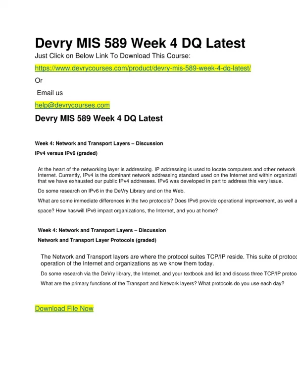 Devry MIS 589 Week 4 DQ Latest