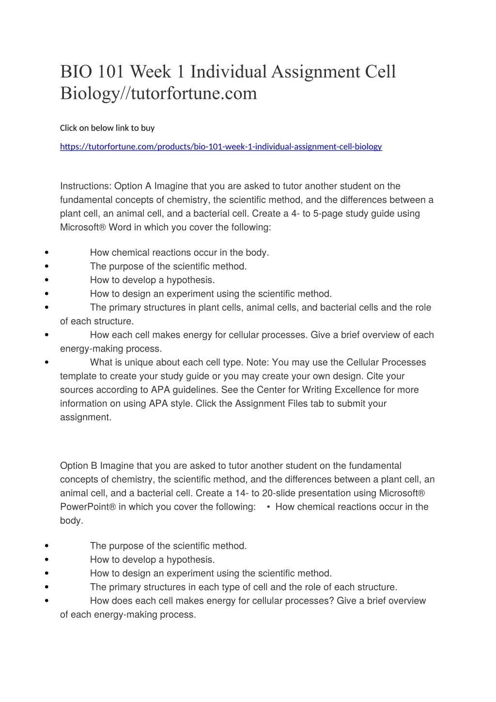 bio 101 week 1 individual assignment cell biology