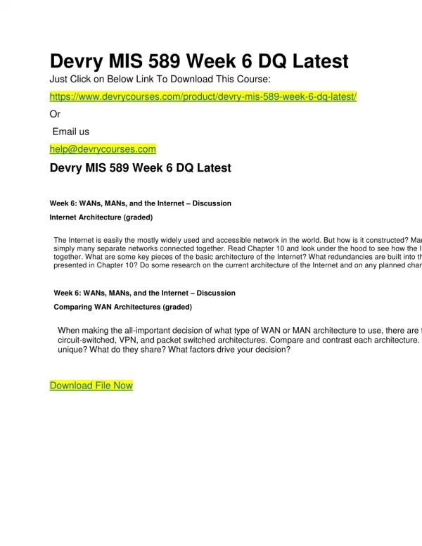 Devry MIS 589 Week 6 DQ Latest