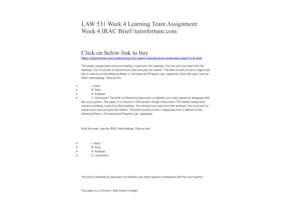 LAW 531 Week 4 Learning Team Assignment: Week 4 IRAC Brief//tutorfortune.com