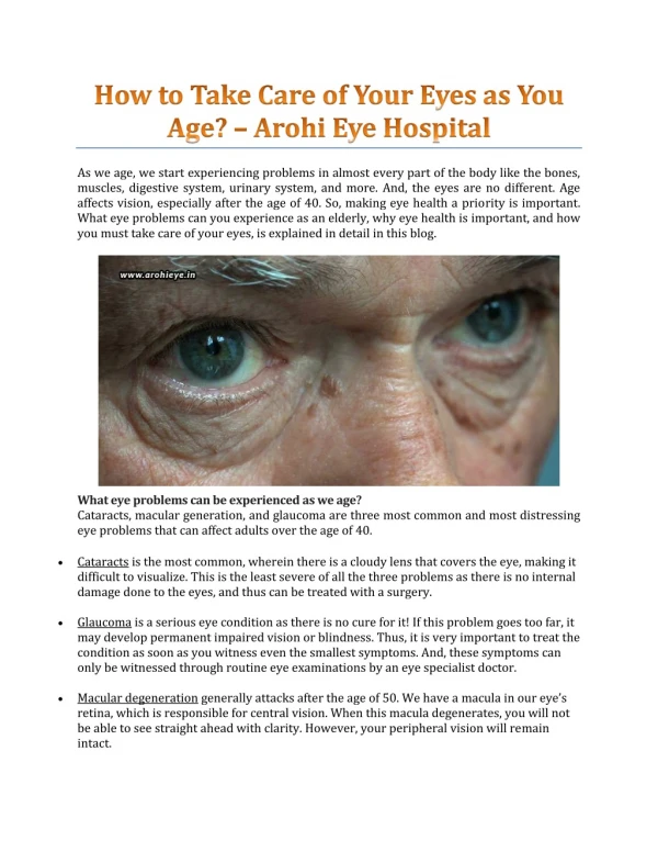 How To Take Care Of Your Eyes As You Age? - Arohi Eye Hospital
