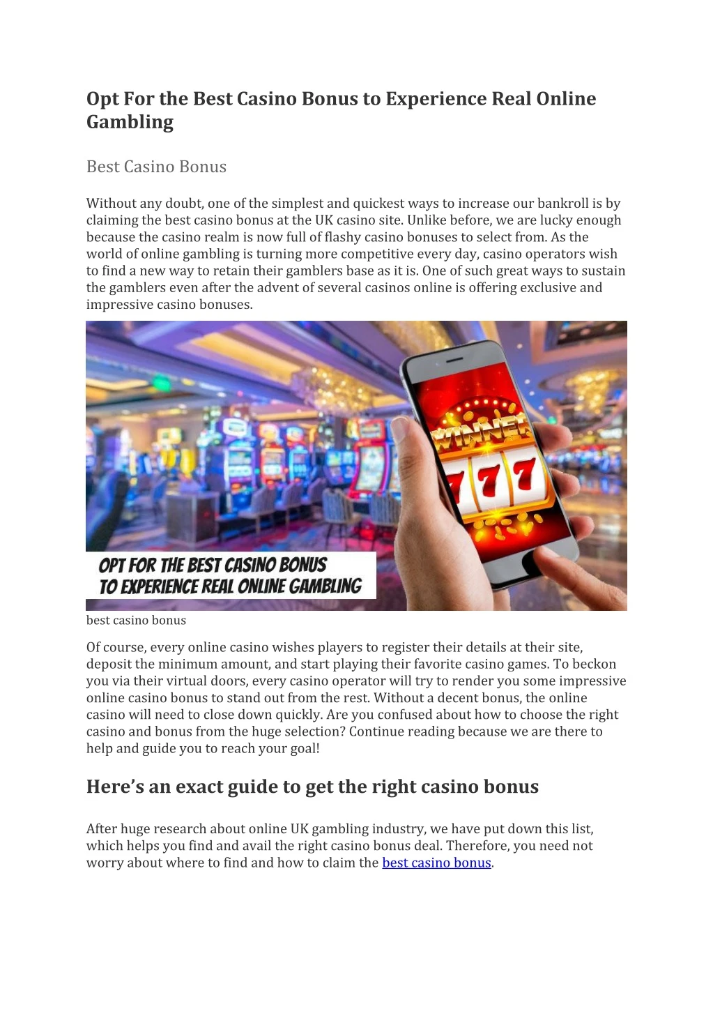 opt for the best casino bonus to experience real