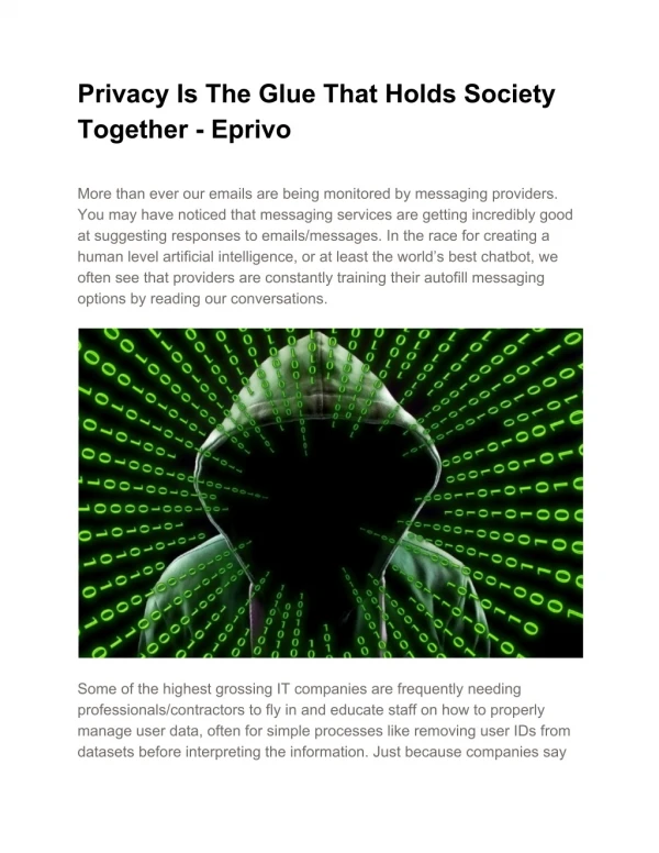 Privacy Is The Glue That Holds Society Together - Eprivo