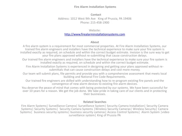 Fire Alarm Installation Systems