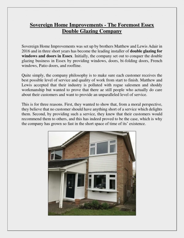 Sovereign Home Improvements - The Foremost Essex Double Glazing Company