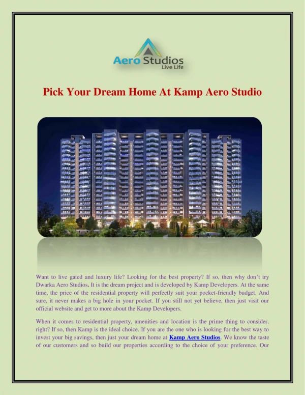 Pick Your Dream Home At Kamp Aero Studio