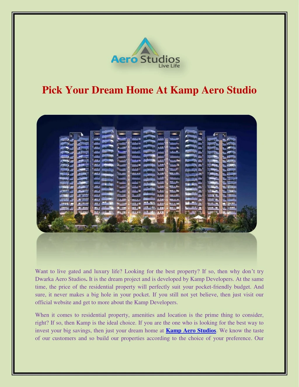 pick your dream home at kamp aero studio