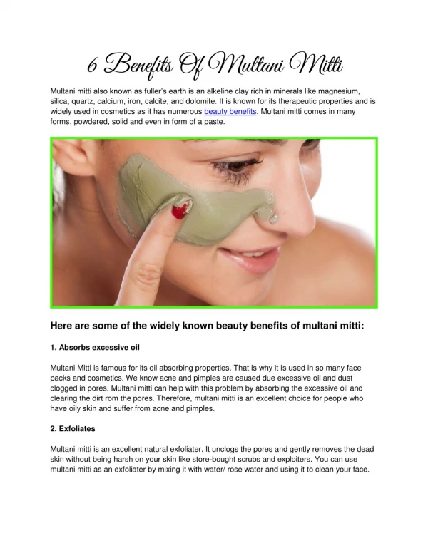 6 benefits of multani mitti