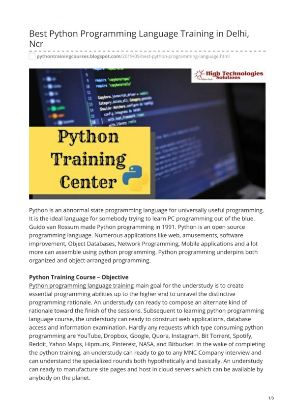 Get the Best Coaching Institute for Python in Delhi, India?