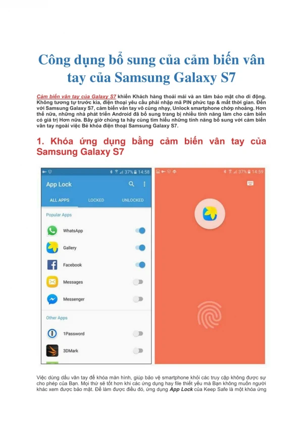 c ng d ng b sung c a c m bi n v n tay c a samsung