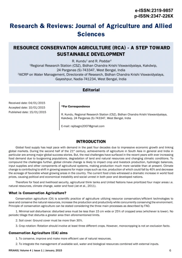 RESOURCE CONSERVATION AGRICULTURE (RCA) - A STEP TOWARD SUSTAINABLE DEVELOPMENT