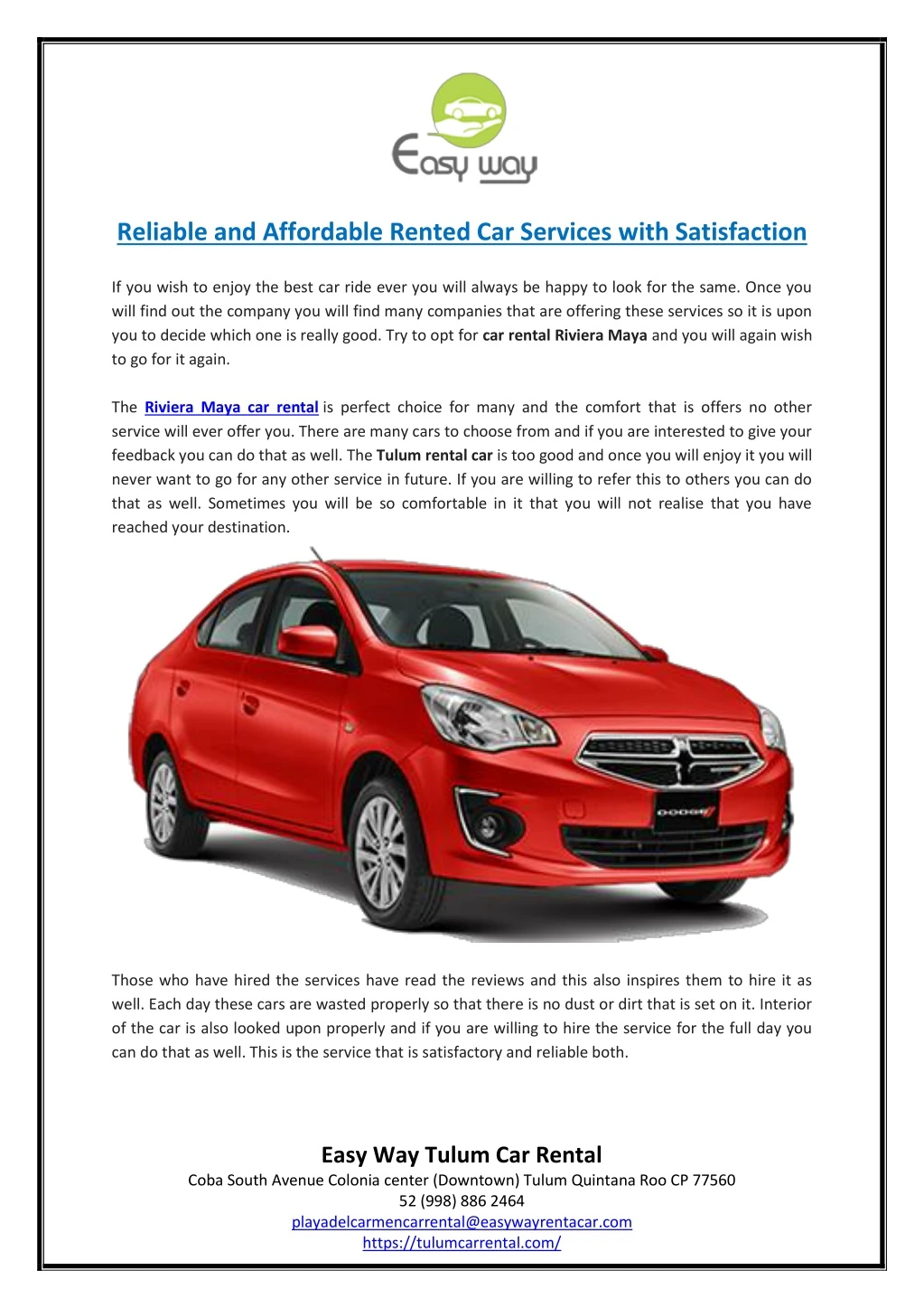 reliable and affordable rented car services with