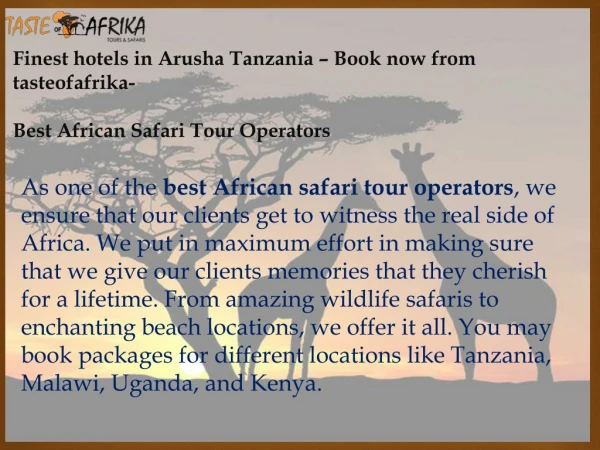 Finest hotels in Arusha Tanzania – Book now from tasteofafrika