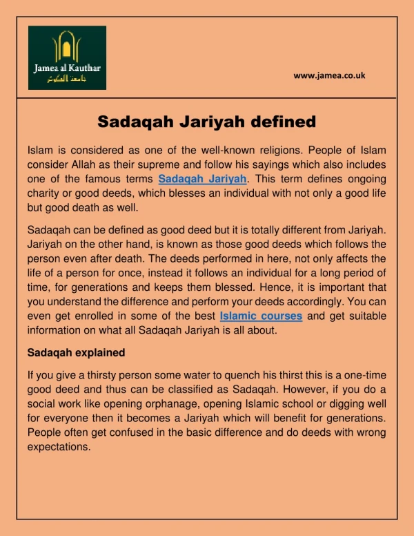 Sadaqah Jariyah defined
