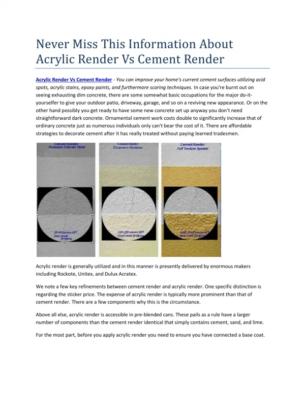 Never Miss This Information About Acrylic Render Vs Cement Render
