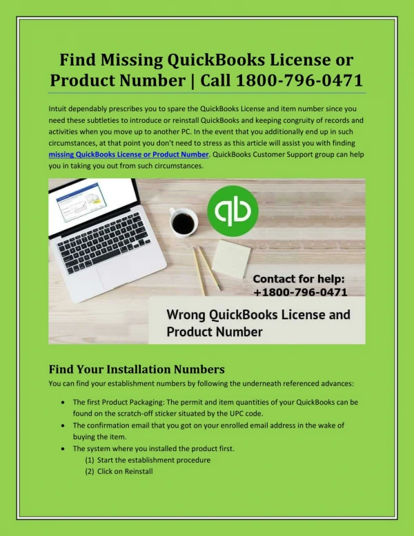 18007960471 Find Missing QuickBooks License or Product Number