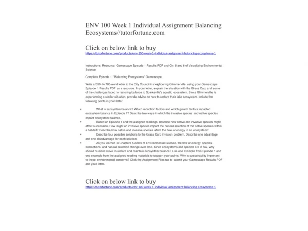 ENV 100 Week 1 Individual Assignment Balancing Ecosystems//tutorfortune.com