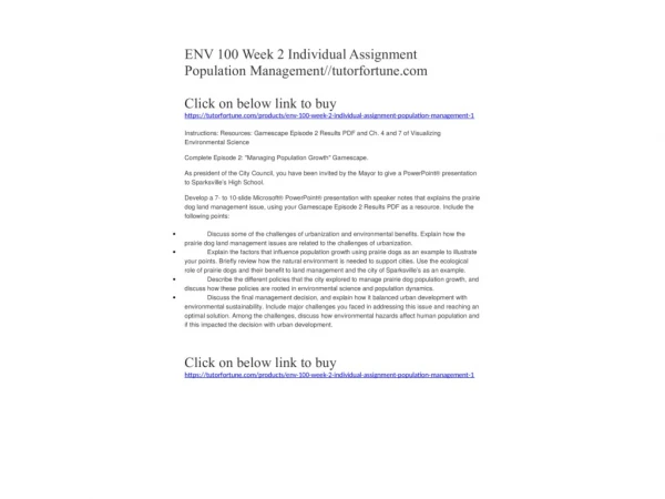 ENV 100 Week 2 Individual Assignment Population Management//tutorfortune.com