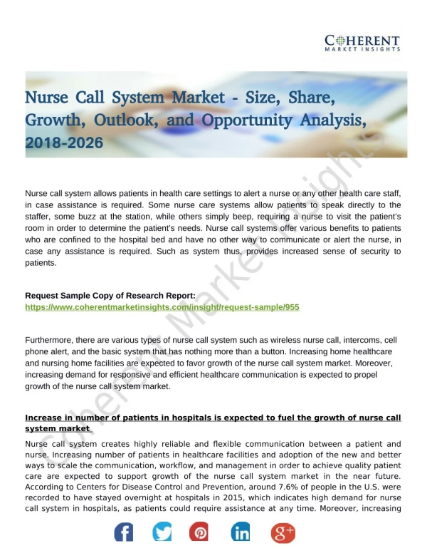 Nurse Call System Market: Views Sought On New Approach