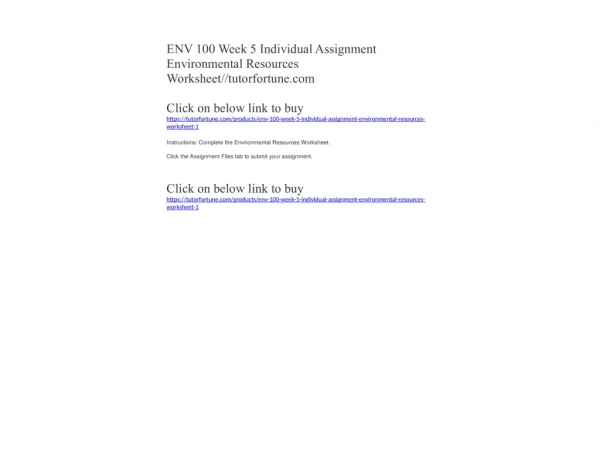 ENV 100 Week 5 Individual Assignment Environmental Resources Worksheet//tutorfortune.com