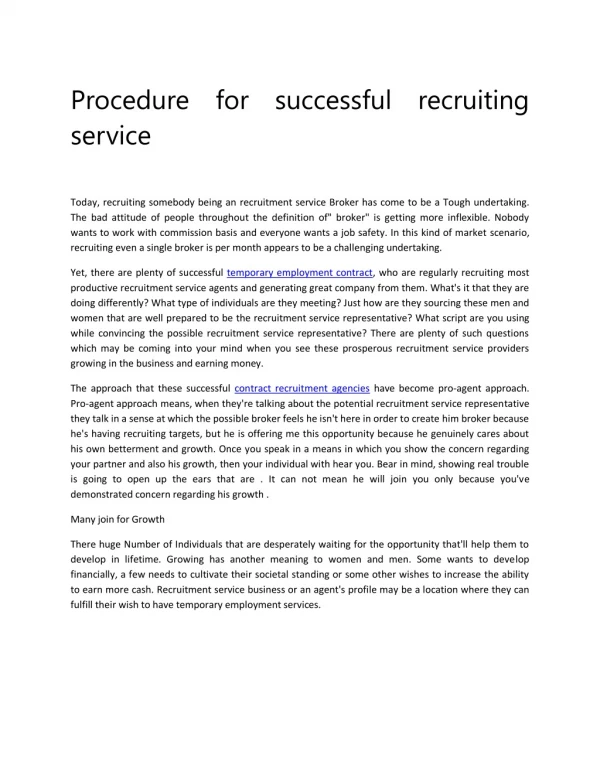 Procedure for successful recruiting service