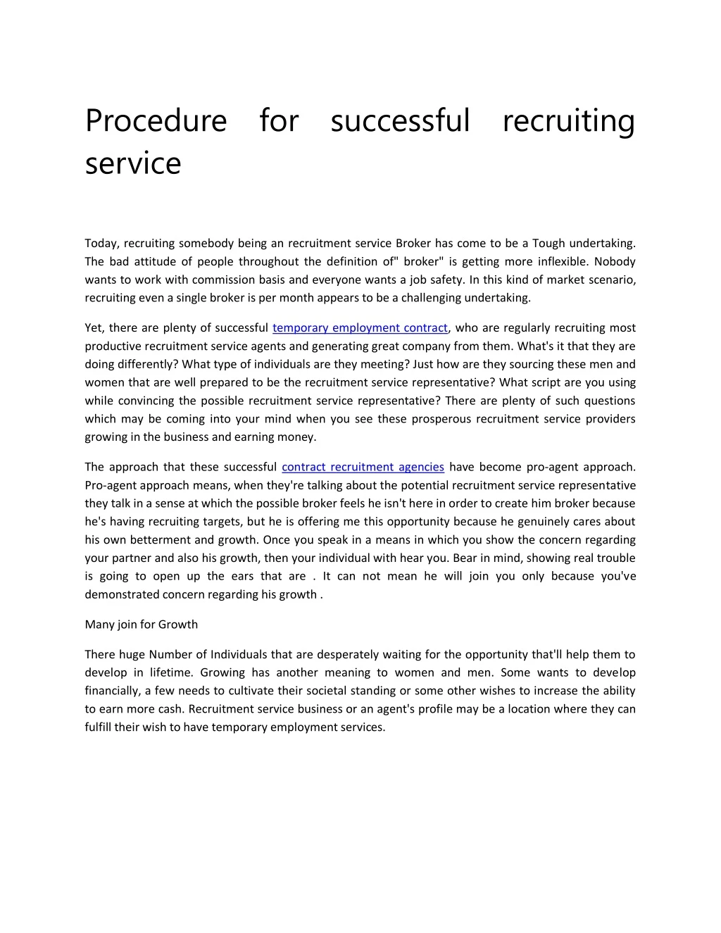 procedure for successful recruiting service