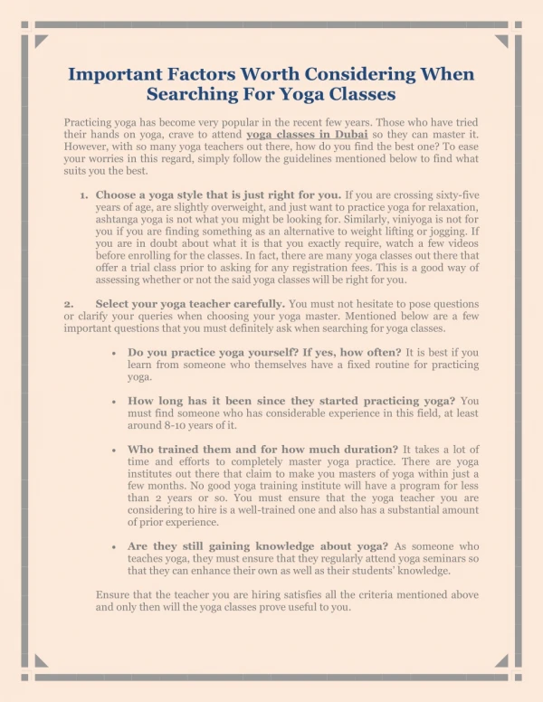 Important Factors Worth Considering When Searching For Yoga Classes