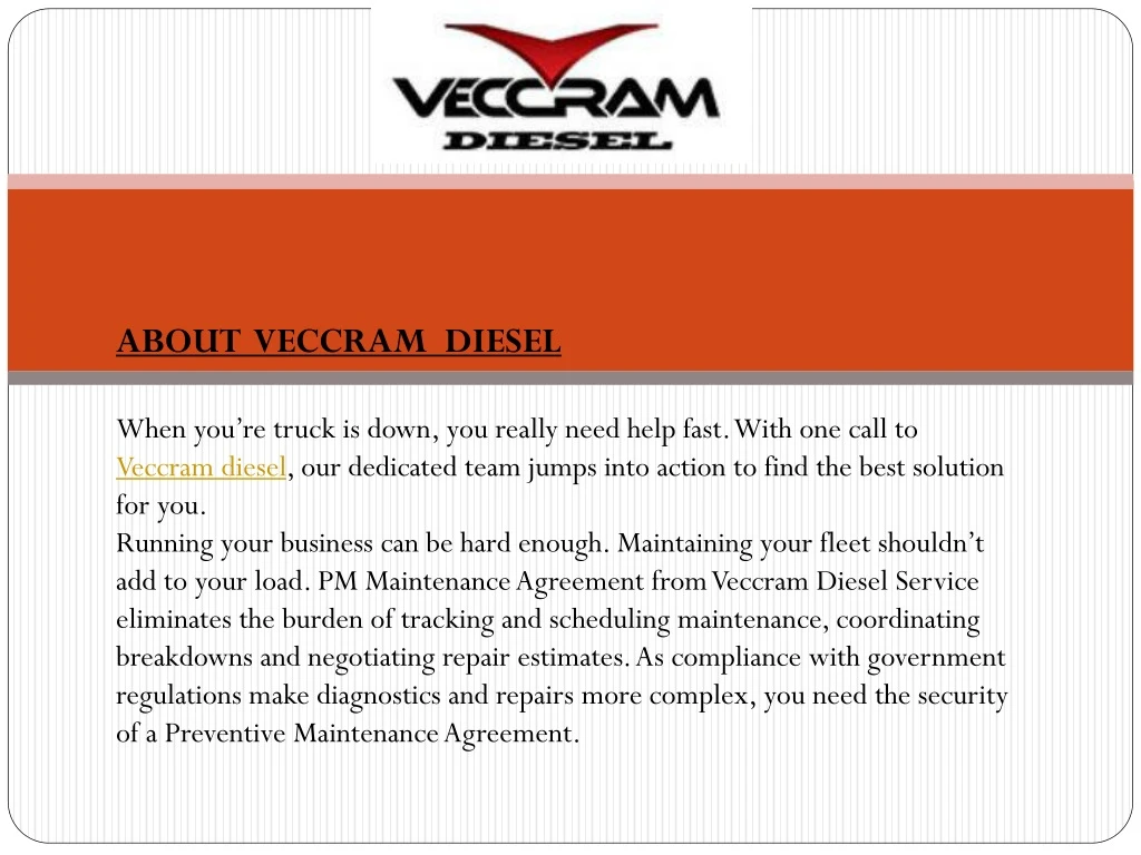 about veccram diesel when you re truck is down