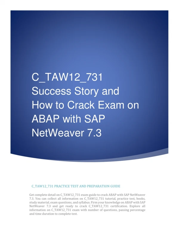 C_TAW12_731 Study Guide and How to Crack Exam on ABAP with SAP NetWeaver 7.3