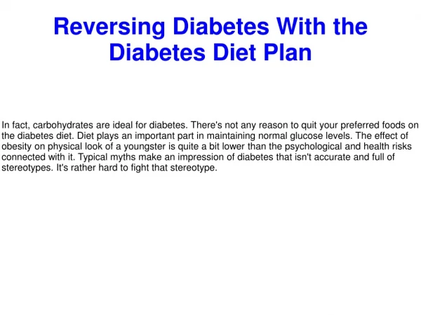 Reversing Diabetes With the Diabetes Diet Plan