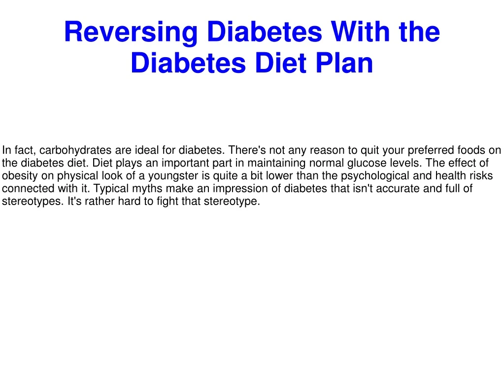 reversing diabetes with the diabetes diet plan