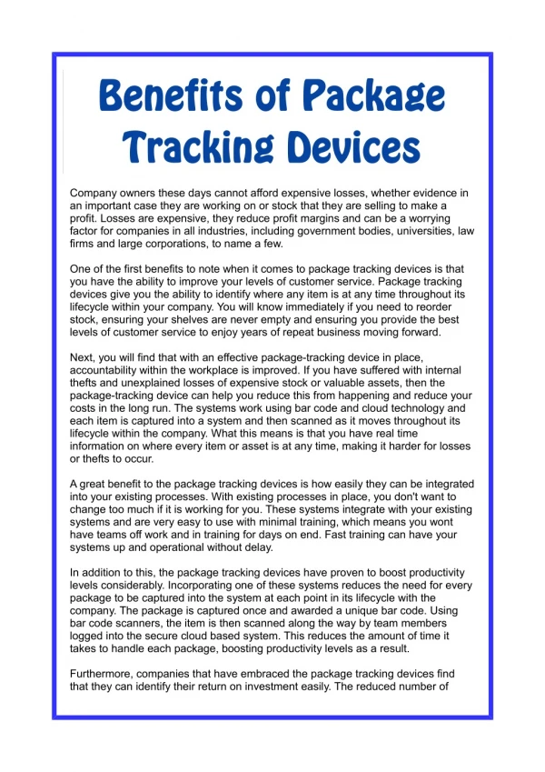 Benefits of Package Tracking Devices