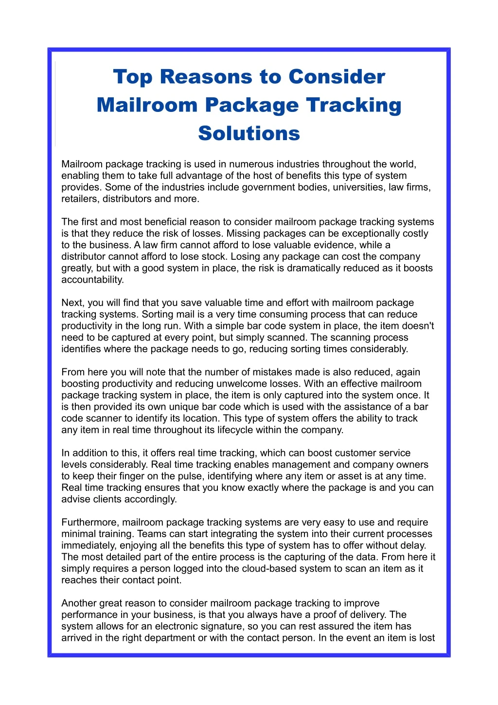 top reasons to consider mailroom package tracking