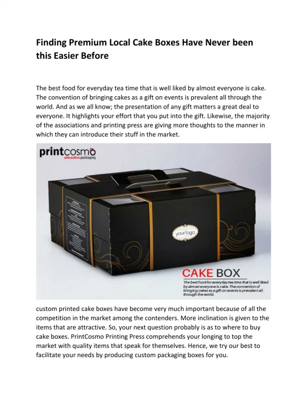 Finding Premium Local Cake Boxes Have Never been this Easier Before