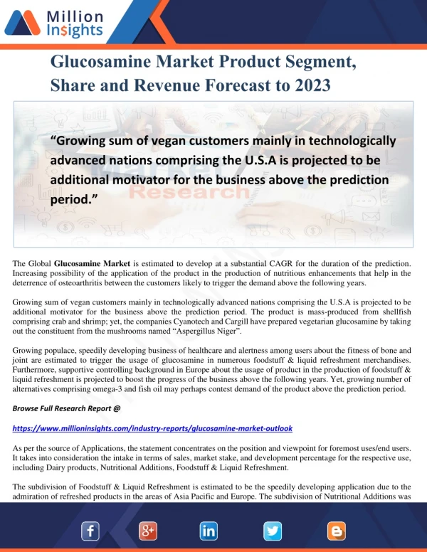 Glucosamine Market Product Segment, Share and Revenue Forecast to 2023