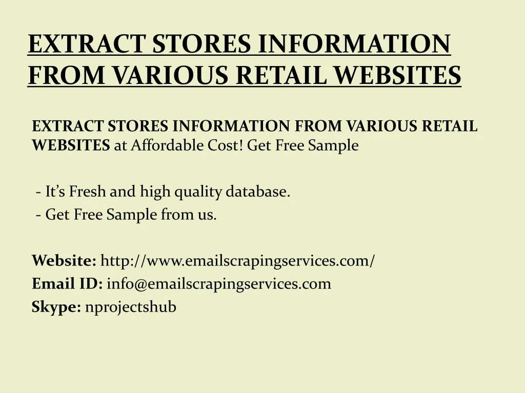 extract stores information from various retail websites