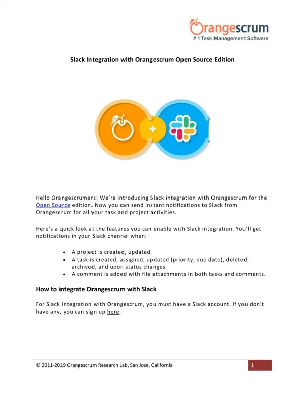 Slack Integration with Orangescrum Open Source Edition
