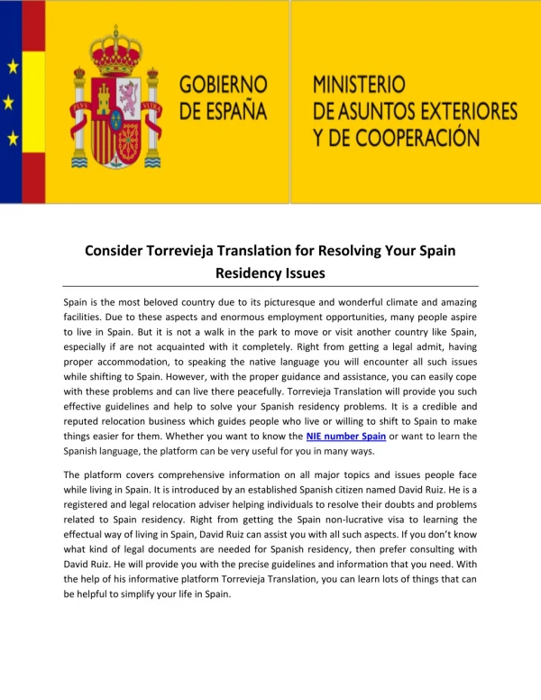 Consider Torrevieja Translation for Resolving Your Spain Residency Issues