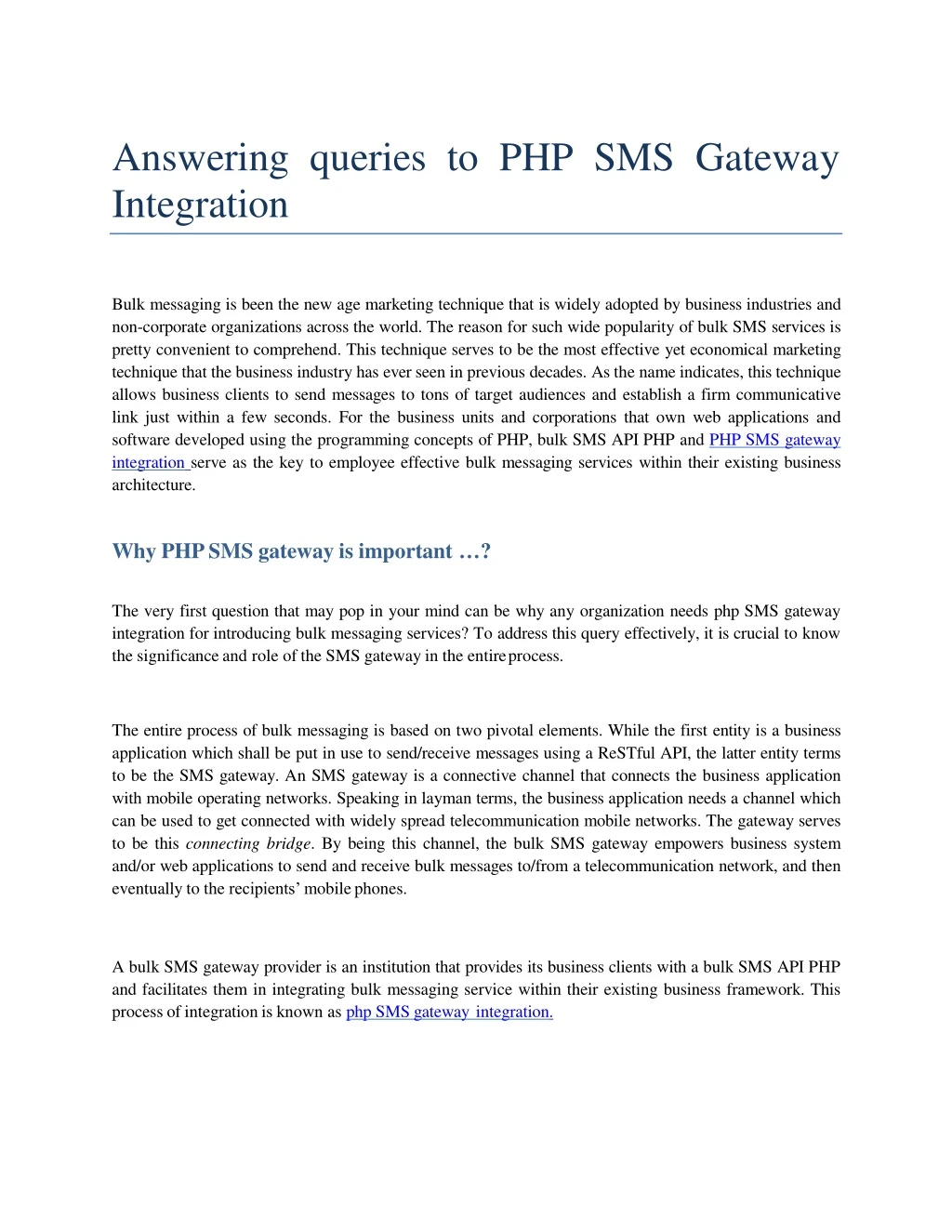 answering queries to php sms gatew a y integration