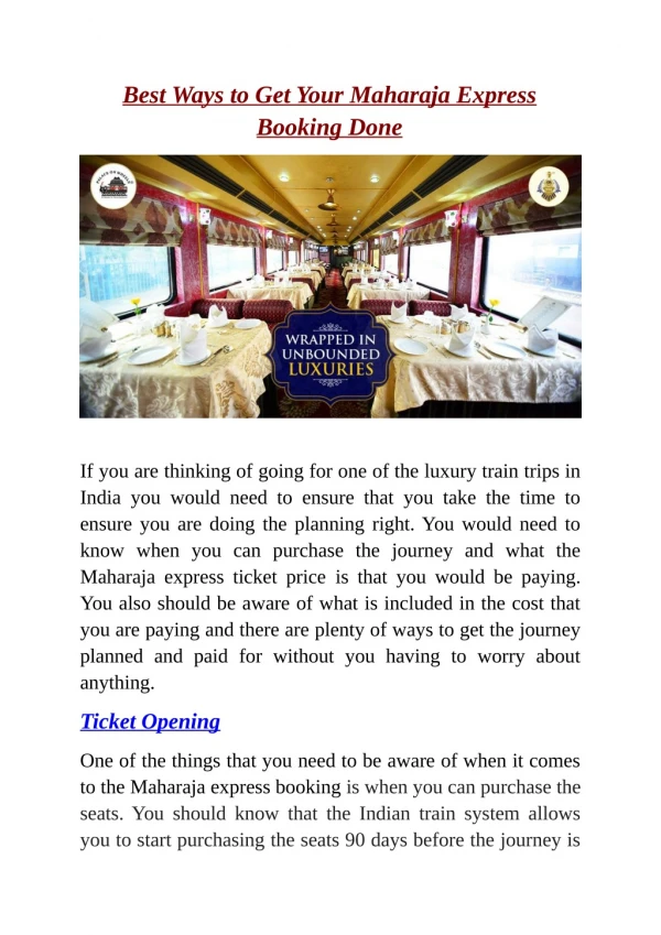 Best Ways to Get Your Maharaja Express Booking Done