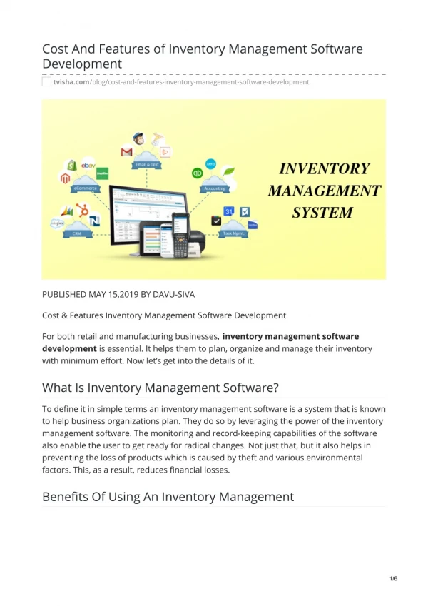 Cost And Features of Inventory Management Software Development