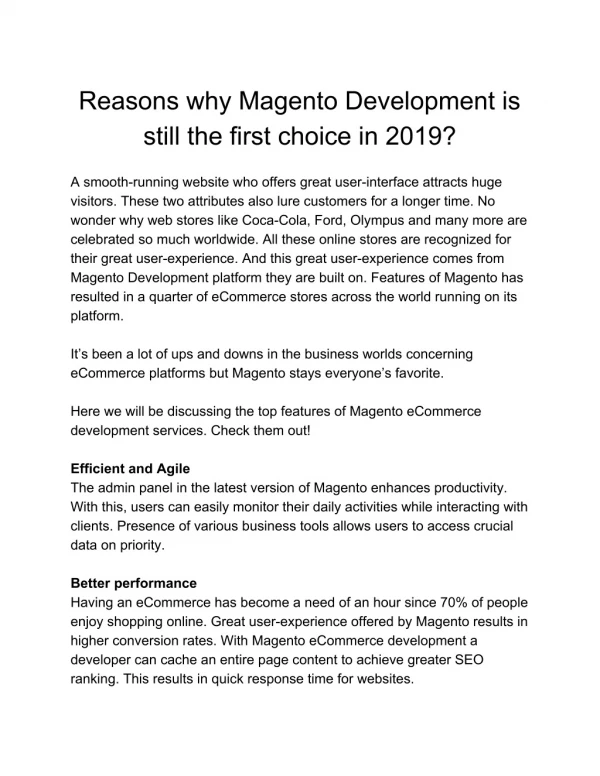 Reasons why Magento Development is still the first choice in 2019?