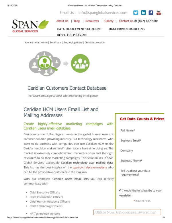 Ceridian Customers Mailing List