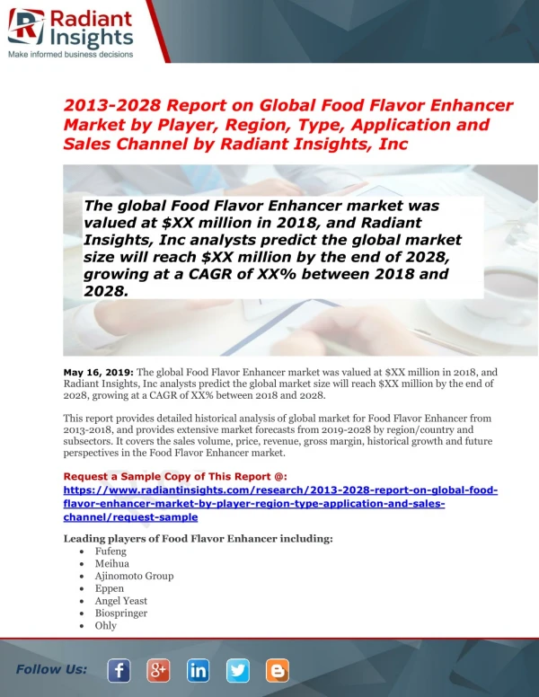 Food Flavor Enhancer Market Provides An In-Depth Insight Of Sales And Trends Forecast To 2028