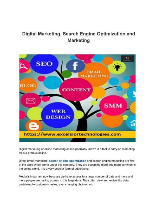 Digital Marketing, Search Engine Optimization And Marketing