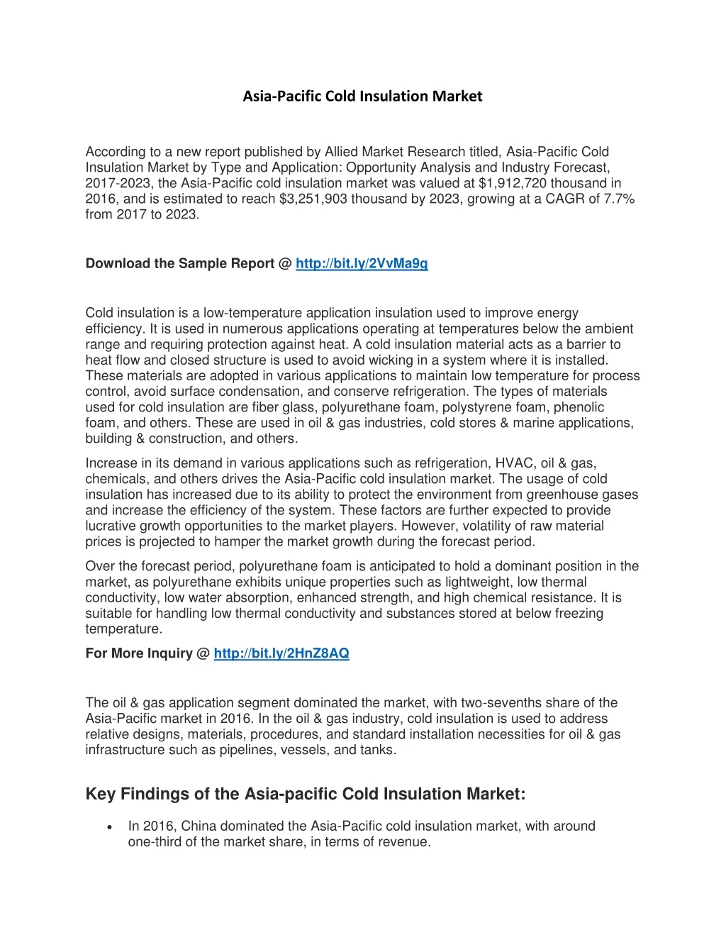 asia pacific cold insulation market