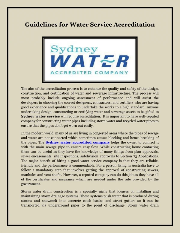 Guidelines for Water Service Accreditation