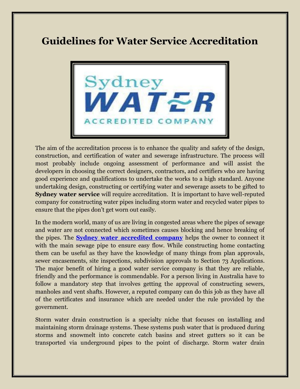 guidelines for water service accreditation