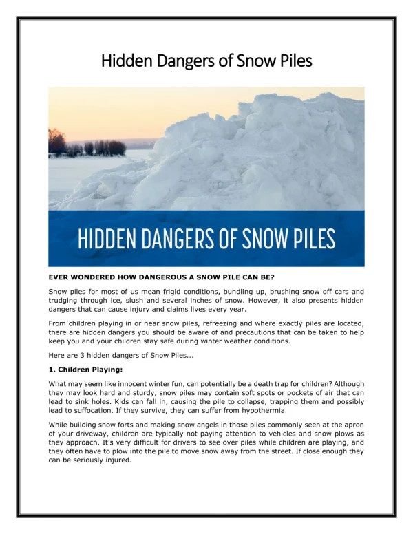 Hidden Dangers of Snow Piles - Schill Grounds Management